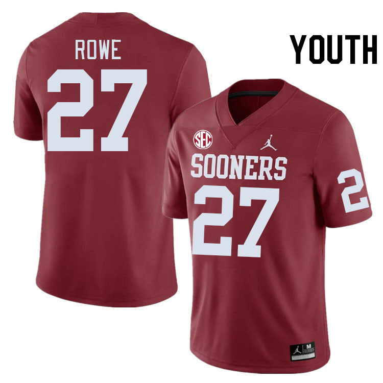 Youth #27 Jayden Rowe Oklahoma Sooners 2024 SEC Conference College Football Jerseys-Crimson